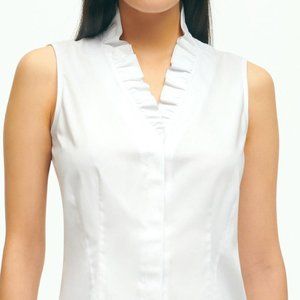 Brooks Brothers - White Ruffle Collar Sleeveless Delicate Print Blouse